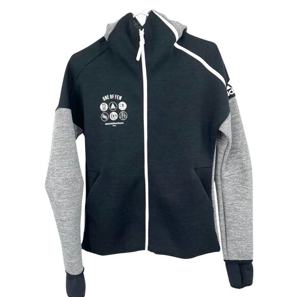 One of Few Adidas Hooded Knit Track Jacket Black Gray Full Zip Men's Small - Picture 1 of 9